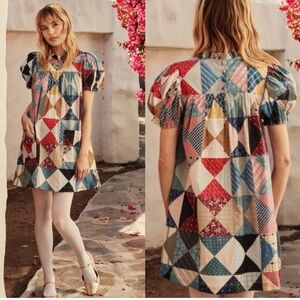 Doen Amarillo Patchwork Quilt Mini Dress Medium